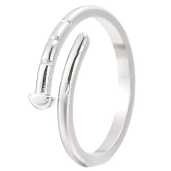 Bohemian Boho-Chic Minimalist Adjustable Nail-Shaped Ring - Sterling Silver - Picture 2 of 3